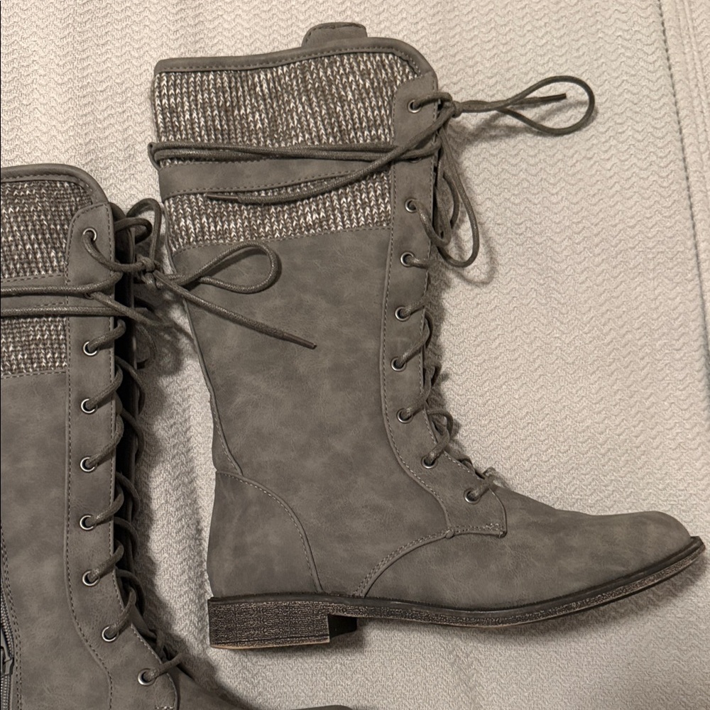 Women's Lace-Up Knit Cuff Tall Boots - Gray - Picture 5 of 11